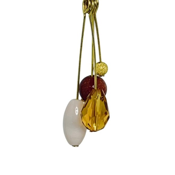 Gold Plated Pierced Dangle Earrings With Multicolored Beads (5695-1-2) - Picture 3 of 5